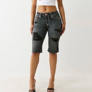 True Religion Black Distressed Jean Bermuda Riley Shorts NWT W29 (US size 6)